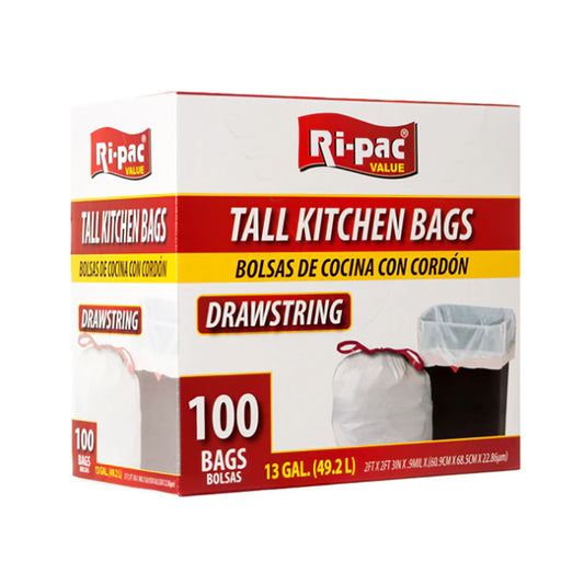 (D56713) "Ri-Pac" Drawstring Jumbo Pack,  Tall Kitchen Bags 13 GAL/100CT
