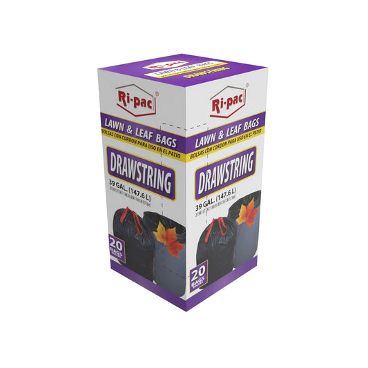 (D56939) "Ri-Pac" Drawstring, Lawn & Leaf Bags 39 GAL/20CT