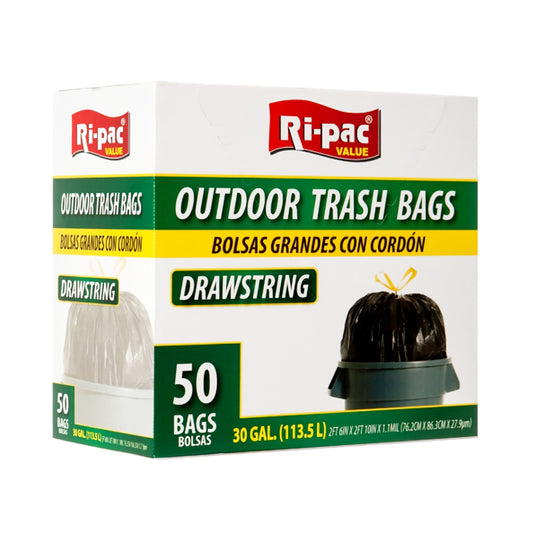 (D56730)"Ri-Pac" Drawstring Jumbo Pack, Outdoor Trash Bags 30GAL/50CT