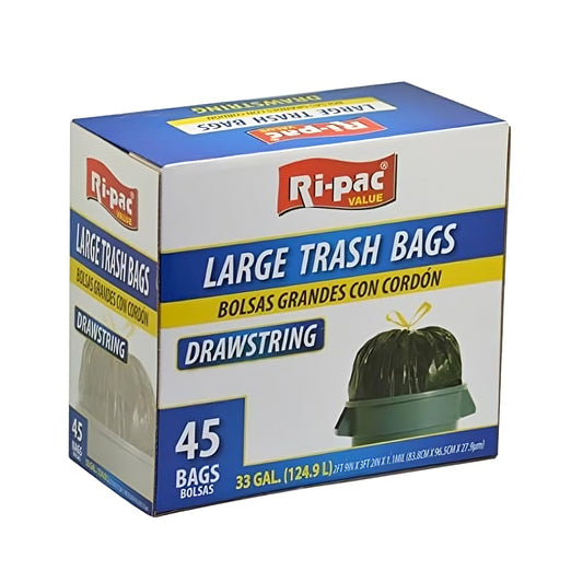 (D56733)"Ri-Pac" Drawstring Jumbo Pack, Large Trash Bags 33 GAL/45CT