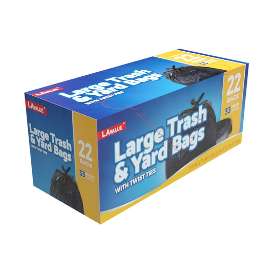 (D56233) "LA Value" Large Trash & Yard Bags W/ Twist Ties, 33GAL, 22Bags/ Box