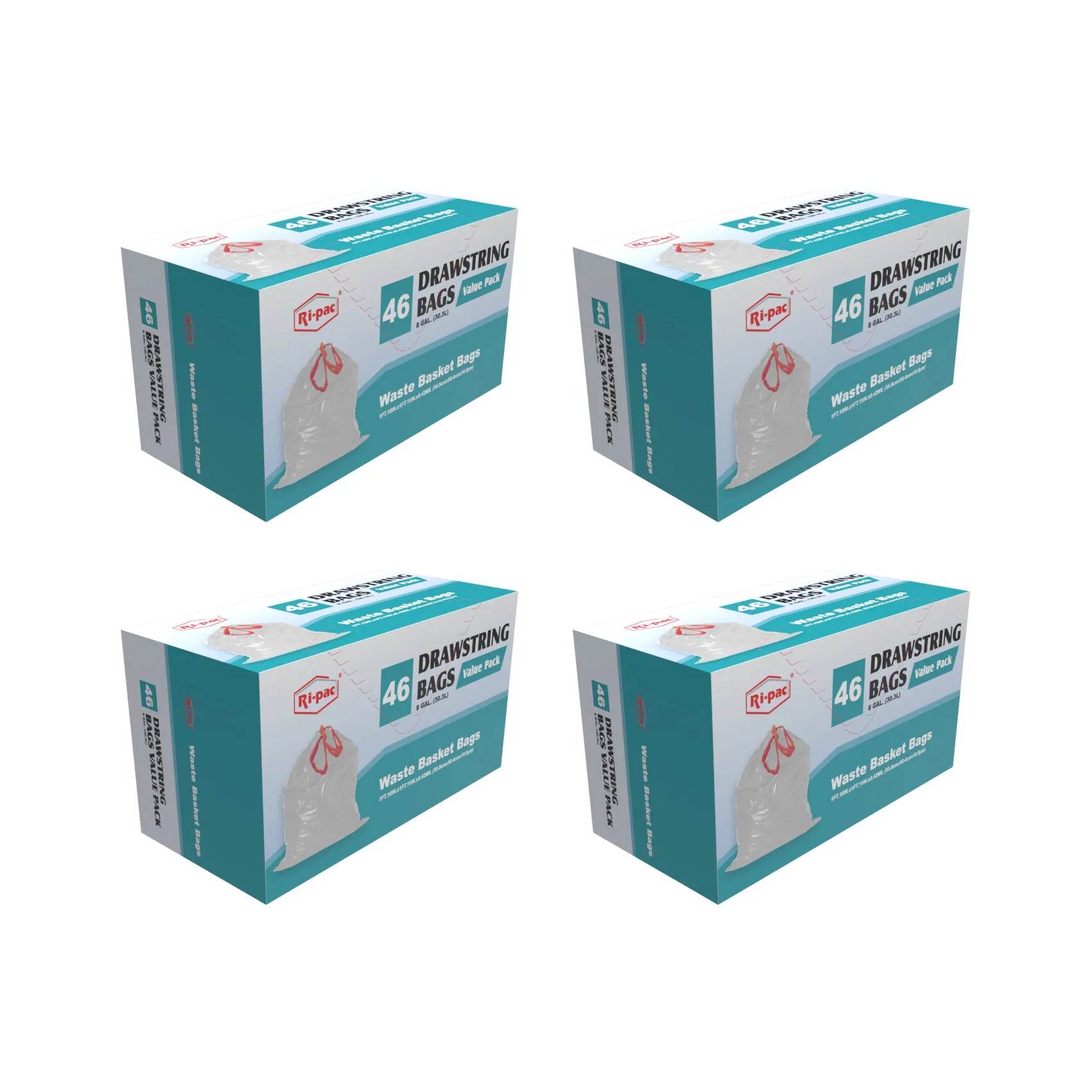 4 Boxes of 8 Gallon Drawstring Value Waste Basket Bags, 46 Count - GAIC