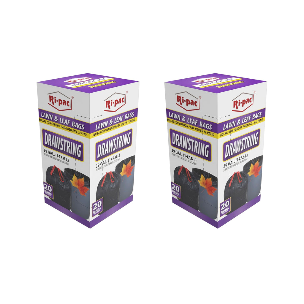 (D56939) "Ri-Pac" Drawstring, Lawn & Leaf Bags 39 GAL/20CT