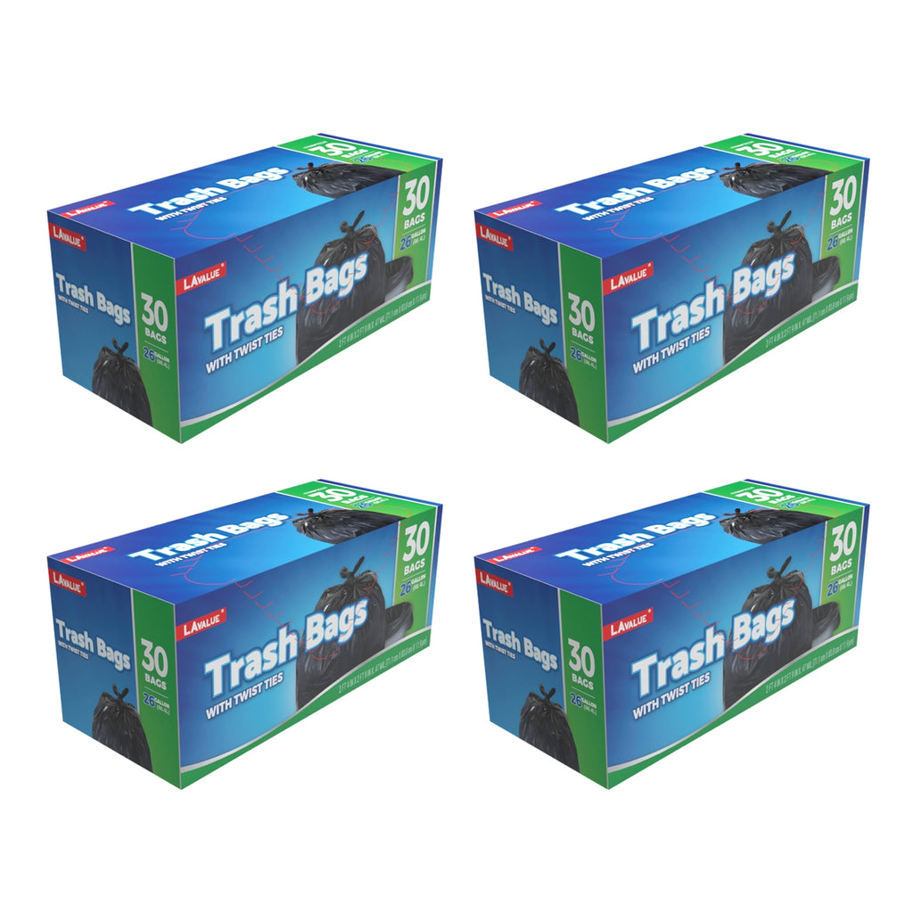 (D56326) "LA Value"  Trash Bags W/ Twist Ties, 26GAL, 30Bags/ Box