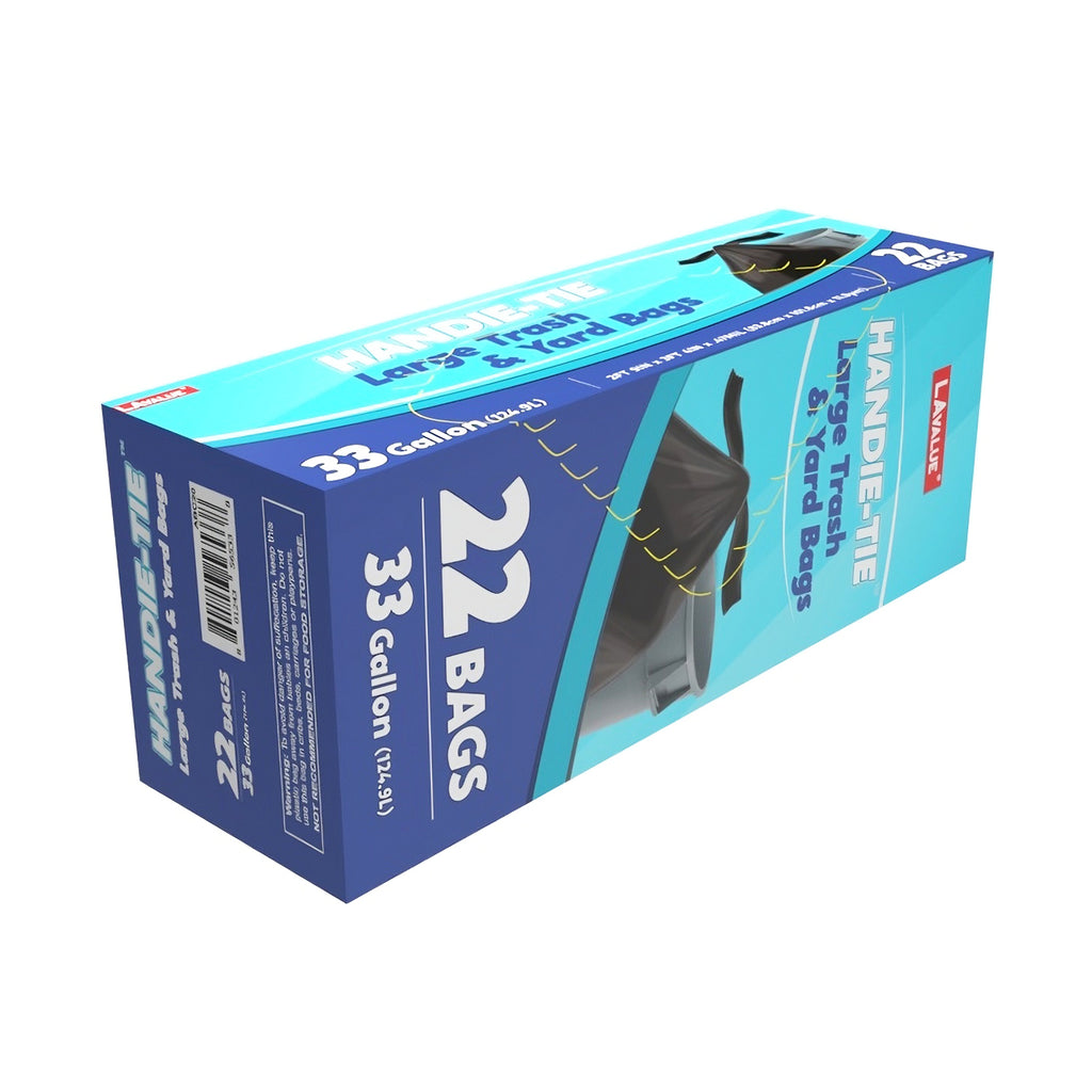 (D56233) "LA Value" Large Trash & Yard Bags W/ Twist Ties, 33GAL, 22Bags/ Box