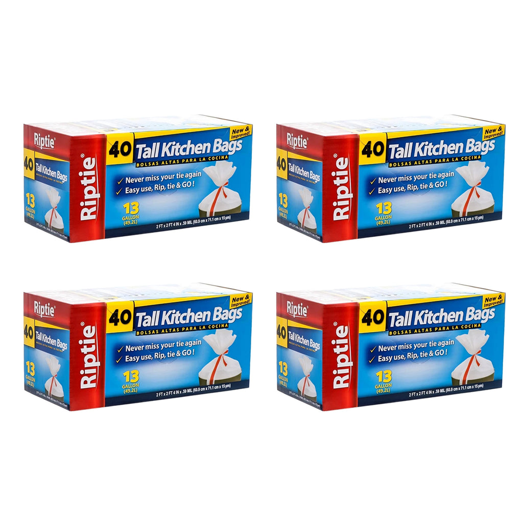 4 cajas de bolsas de basura Riptie Value Pack, 13 galones, 40 unidades