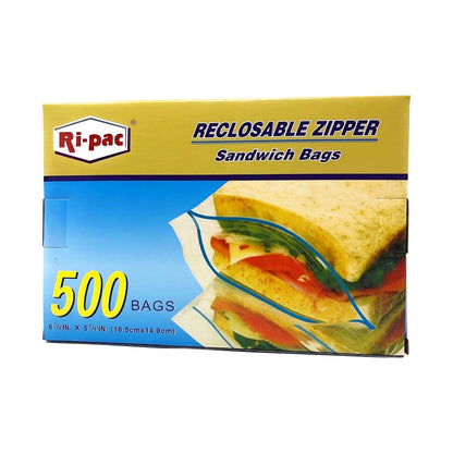 (R37500) "Ri-Pac" Zipper Bags, Freezer/Storage, 6.5 x 5.875 IN, Sandwich, 500CT/Unit