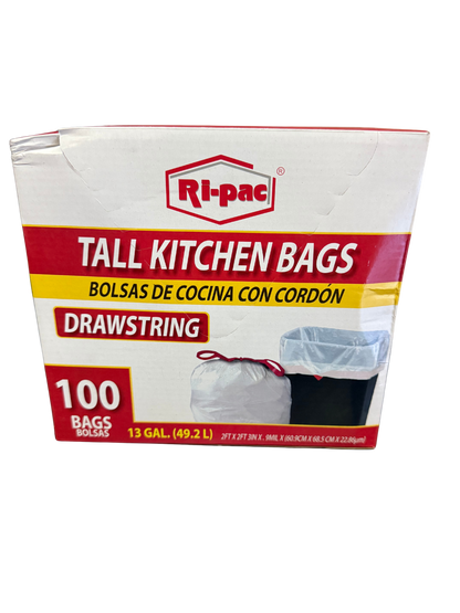 (D56713) "Ri-Pac" Drawstring Jumbo Pack,  Tall Kitchen Bags 13 GAL/100CT