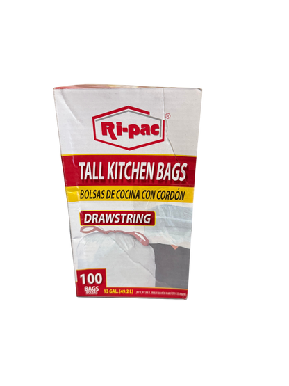 (D56713) "Ri-Pac" Drawstring Jumbo Pack,  Tall Kitchen Bags 13 GAL/100CT