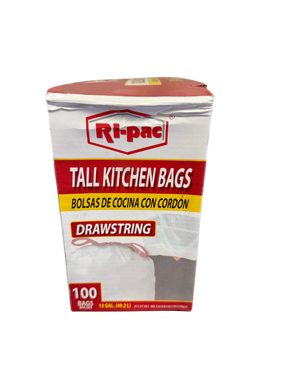 (D56713) "Ri-Pac" Drawstring Jumbo Pack,  Tall Kitchen Bags 13 GAL/100CT