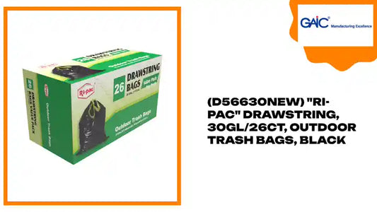 (D56630NEW) &quot;Ri-Pac&quot; Drawstring, 30GL/26CT, Outdoor Trash Bags, Black by@Outfy