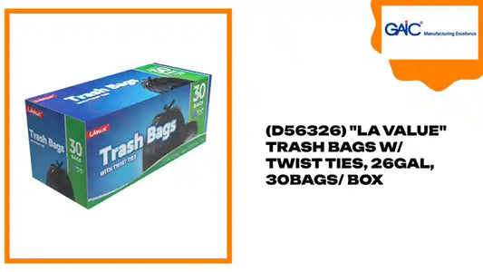 (D56326) &quot;LA Value&quot; Trash Bags W/ Twist Ties, 26GAL, 30Bags/ Box by@Outfy
