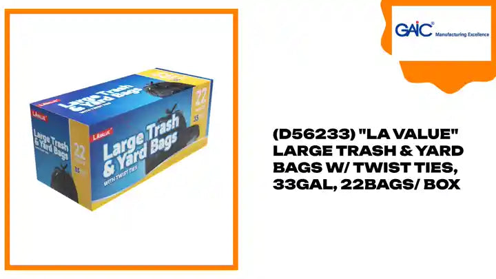 (D56233) &quot;LA Value&quot; Large Trash &amp; Yard Bags W/ Twist Ties, 33GAL, 22Bags/ Box by@Outfy