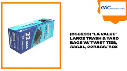 (D56233) &quot;LA Value&quot; Large Trash &amp; Yard Bags W/ Twist Ties, 33GAL, 22Bags/ Box by@Outfy