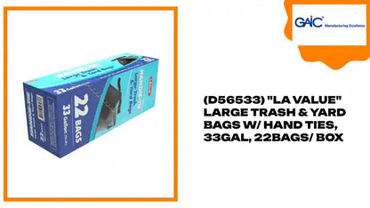 (D56533) "LA Value" Large Trash &amp; Yard Bags W/ Hand Ties, 33GAL, 22Bags/ Box by@Outfy