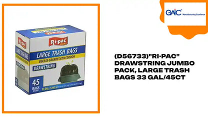 (D56733)&quot;Ri-Pac&quot; Drawstring Jumbo Pack, Large Trash Bags 33 GAL/45CT by@Outfy