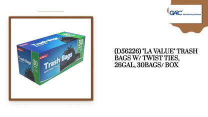(D56226) "LA Value" Trash Bags W/ Twist Ties, 26GAL, 30Bags/ Box by@Outfy