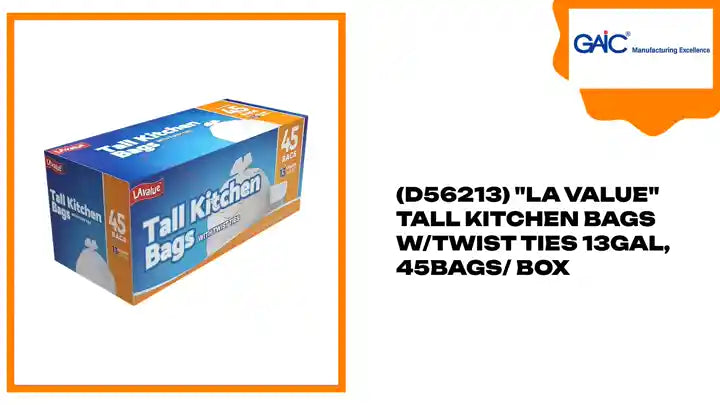 (D56213) &quot;LA Value&quot; Tall Kitchen Bags W/Twist Ties 13GAL, 45Bags/ Box by@Outfy
