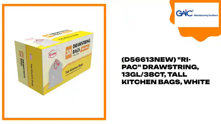 (D56613NEW) &quot;Ri-Pac&quot; Drawstring, 13GL/38CT, Tall Kitchen Bags, White by@Outfy