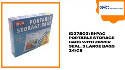(D27803) Ri-Pac Portable Storage Bags with Zipper Seal, 3 Large Bags 24/CS by@Outfy