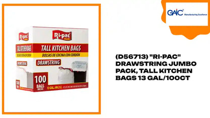 (D56713) &quot;Ri-Pac&quot; Drawstring Jumbo Pack, Tall Kitchen Bags 13 GAL/100CT by@Outfy
